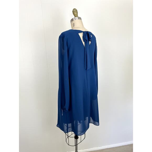 Macys Inc NWT Sheer Sleeve Dress XS Blue Tie Back V Neck Flowy - Picture 6 of 16